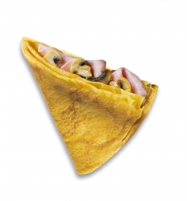 Crepe with cheese, ham and mushrooms
